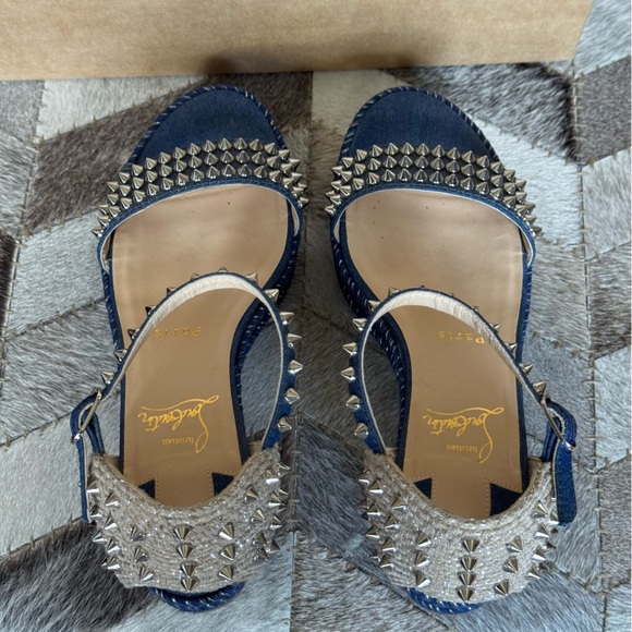 Christian Louboutin MADMONICA 60 Spiked Stud Platform Wedge Sandals Shoes - Picture 5 of 9
